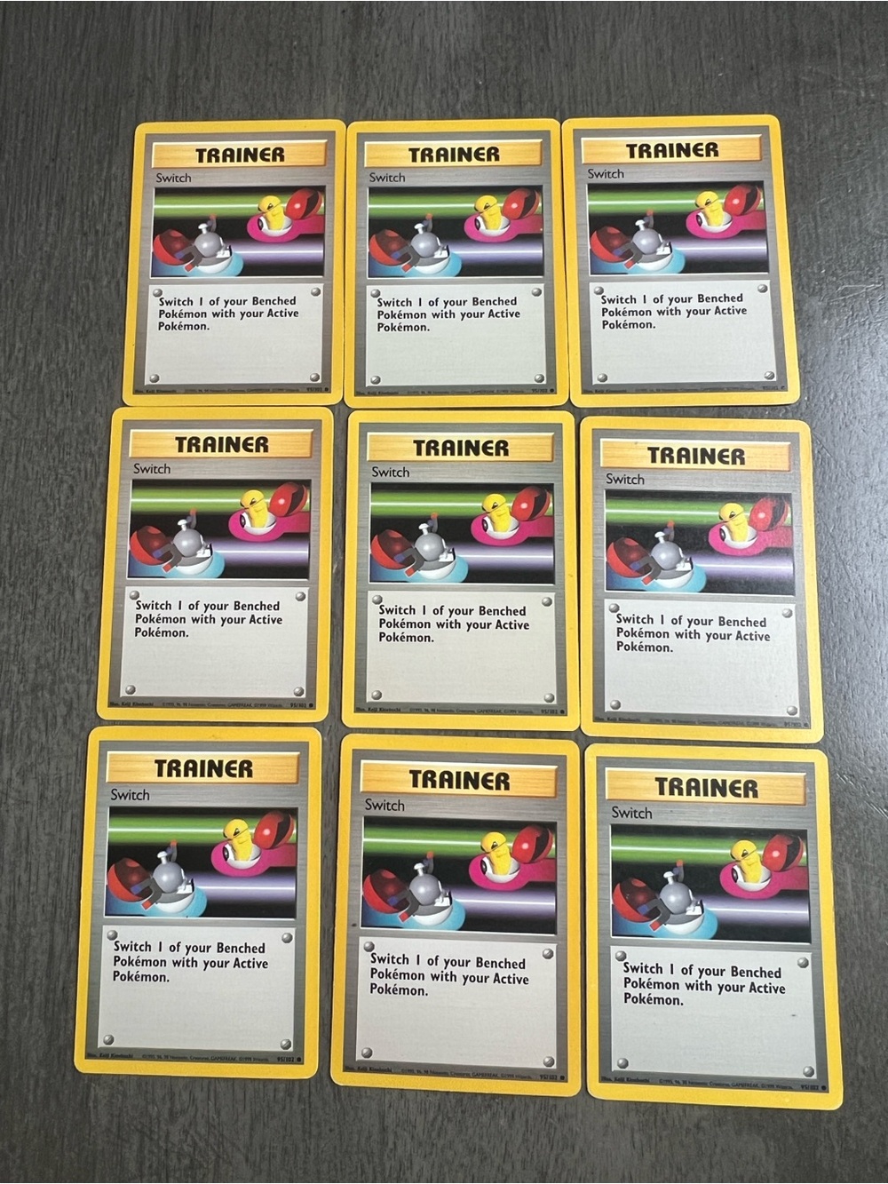Lot of 9 Shadowless Switch 95/102 Base Set Trainer Pokemon Cards Vintage 1999